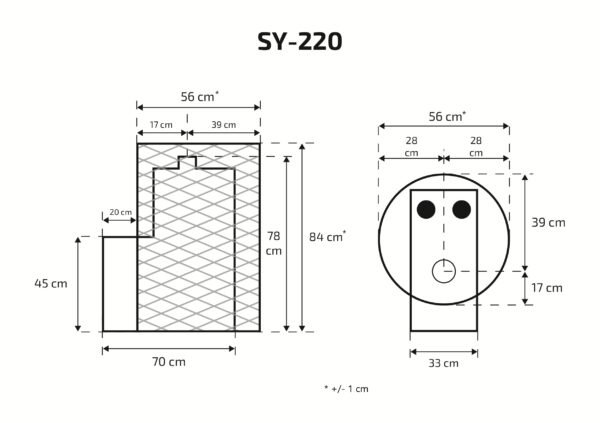 Pirts krāsns Skamet SY-220-GL ar apaļu režģa korpusu (16-25 m³) - Image 2
